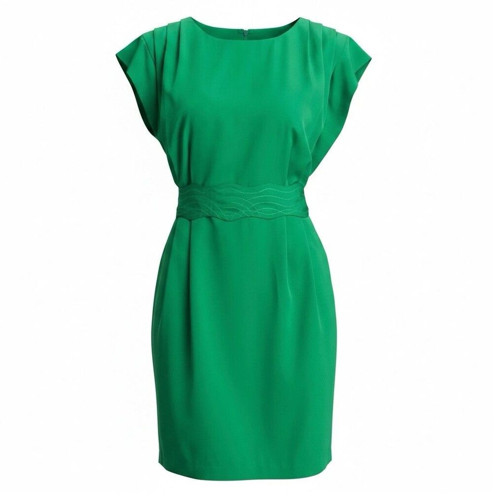 Eliza J Womens Size 8 Drape Sleeve Sash Belted Sheath Dress Green Pockets